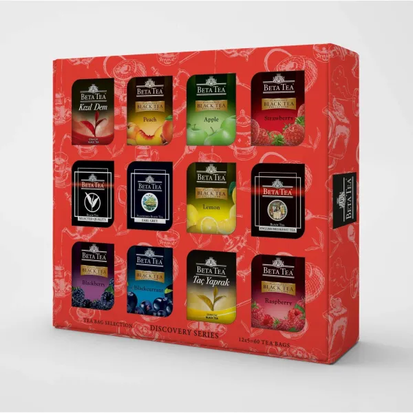 Beta Tea Hediyelik Siyah Çay Çeşitleri 60'lı Karışık Kutu, Discovery Series (12x5 Adet)