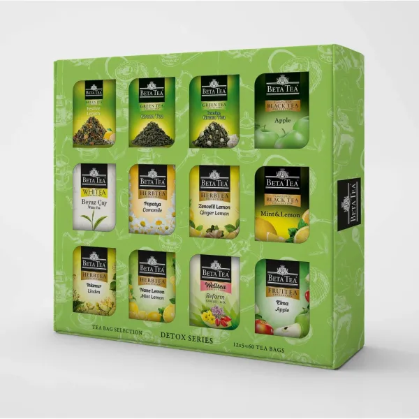 Beta Tea Hediyelik Yeşil Çay ve Bitki Çayı Çeşitleri 60'lı Karışık Kutu, Detox Series (12x5 Adet)