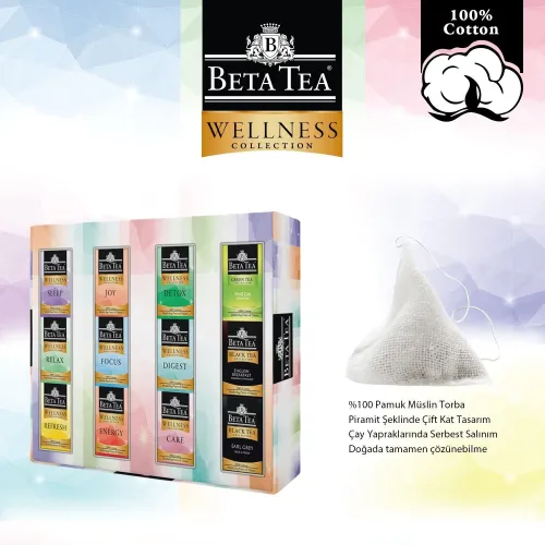 Beta Tea Wellness Müslin %100 Doğal Pamuk Dokuma Karma Piramit Çay Seti 12'li
